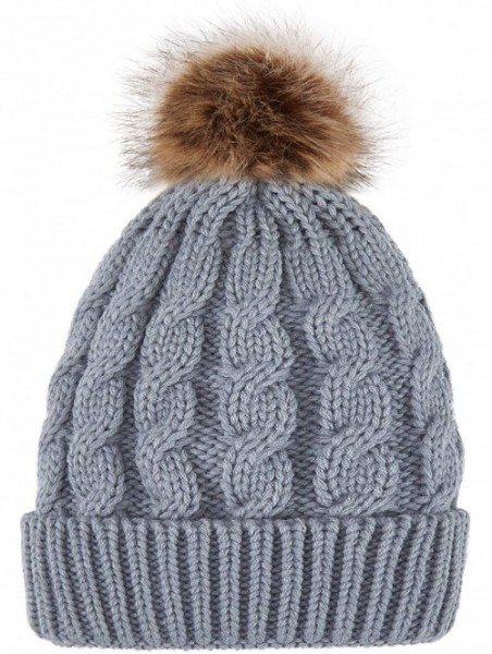 Skullies & Beanies Women's Winter Soft Knitted Beanie Hat with Faux Fur Pom Pom - Grey - C218M38IW4U $13.25