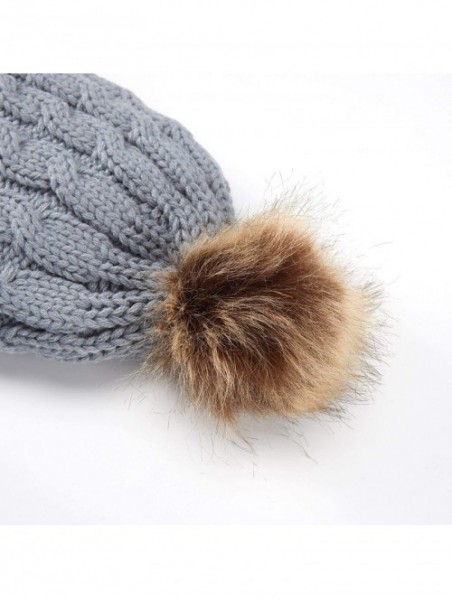 Skullies & Beanies Women's Winter Soft Knitted Beanie Hat with Faux Fur Pom Pom - Grey - C218M38IW4U $13.25