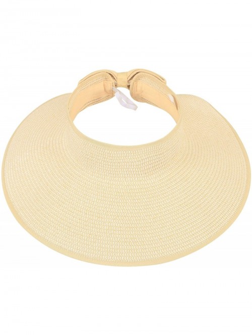 Sun Hats Women's Summer Wide Brim Roll-Up Straw Sun Visor Hat - Beige White Mix - CY12NAJPYT3 $16.39