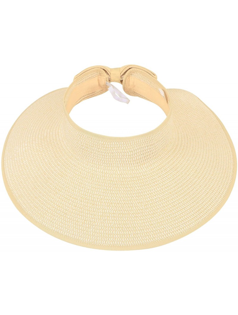 Sun Hats Women's Summer Wide Brim Roll-Up Straw Sun Visor Hat - Beige White Mix - CY12NAJPYT3 $16.39