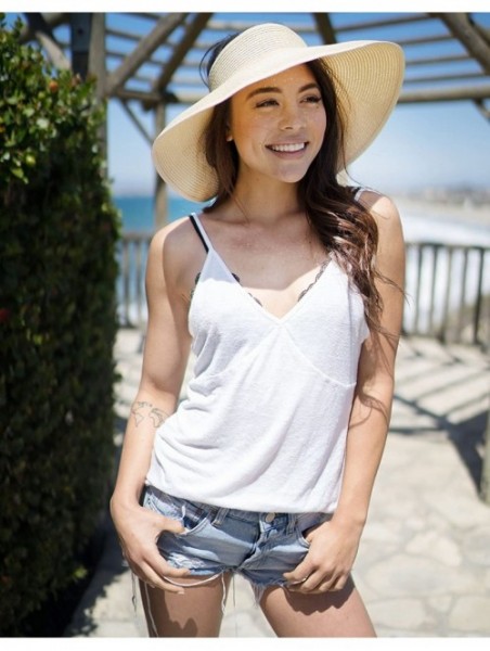 Sun Hats Women's Summer Wide Brim Roll-Up Straw Sun Visor Hat - Beige White Mix - CY12NAJPYT3 $16.39