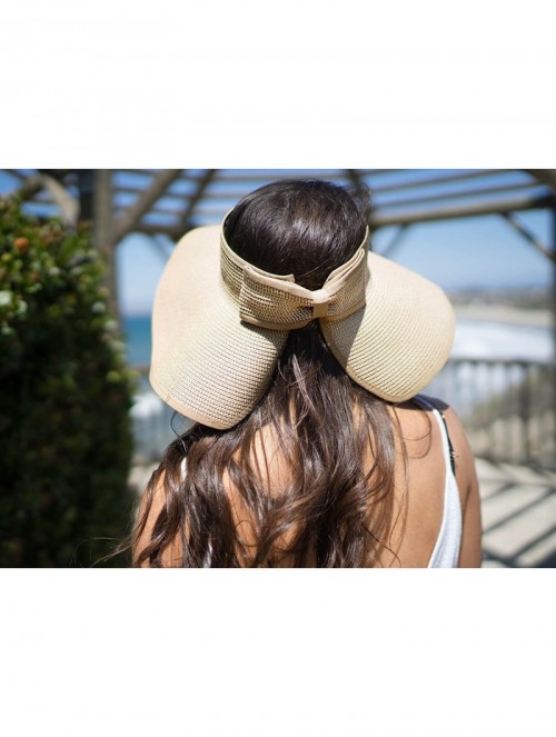 Sun Hats Women's Summer Wide Brim Roll-Up Straw Sun Visor Hat - Beige White Mix - CY12NAJPYT3 $16.39