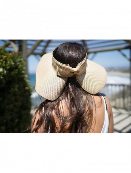 Sun Hats Women's Summer Wide Brim Roll-Up Straw Sun Visor Hat - Beige White Mix - CY12NAJPYT3 $16.39