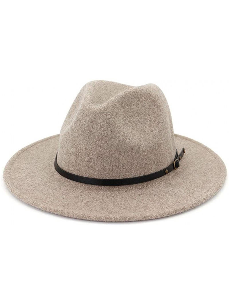 Fedoras Womens Classic Wool Fedora with Belt Buckle Wide Brim Panama Hat - B-oatmeal - CN18YU2SWS6 $18.28