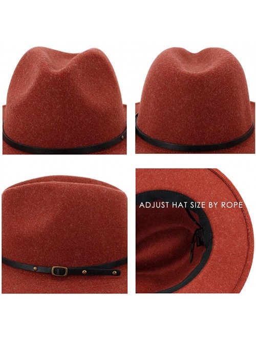 Fedoras Womens Classic Wool Fedora with Belt Buckle Wide Brim Panama Hat - B-oatmeal - CN18YU2SWS6 $18.28