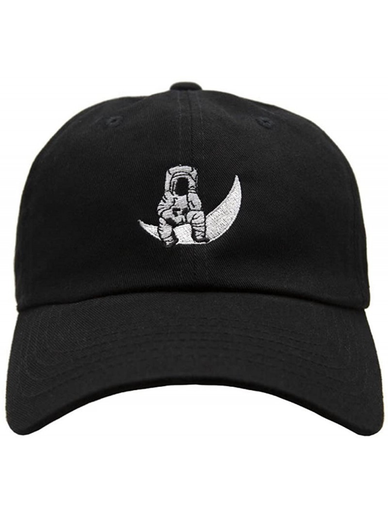 Baseball Caps Man On The Moon Dad Hat - Black - C9188ZY9736 $23.50