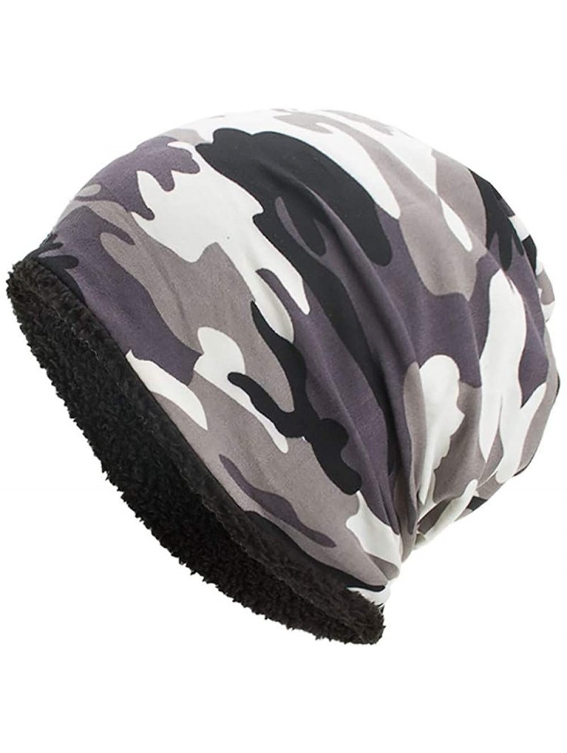 Skullies & Beanies Women Men Fleece Slouchy Beanie Hat Camouflage Warm Winter Ski Skull Cap - White - CW18HXX50QL $10.71