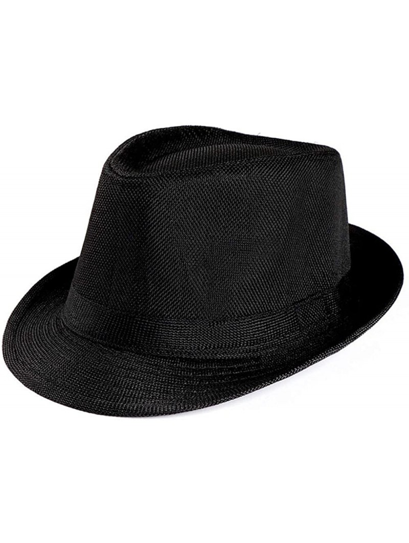 Sun Hats Unisex Trilby Straw Fedora Outdoor Beach Cap Panama Solid Color Sun Hat for Men Women - Black - CW18RNQI6LD $10.60