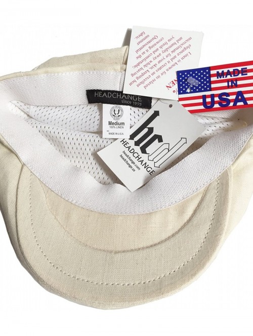 Newsboy Caps Made in USA 100% Linen Ivy Scally Cap Classic 5 Point Driver Hat XS-XXL - Off-white - CX11KVCUBET $52.30