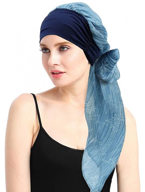 Skullies & Beanies Chemo Headwear Headwrap Scarf Cancer Caps Gifts for Hair Loss Women - Navy Grass - CB18CGY8AT4 $25.01