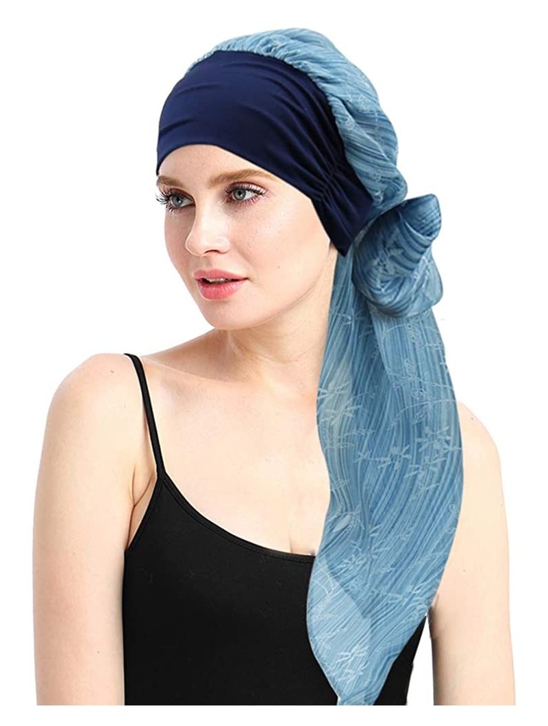 Skullies & Beanies Chemo Headwear Headwrap Scarf Cancer Caps Gifts for Hair Loss Women - Navy Grass - CB18CGY8AT4 $25.01