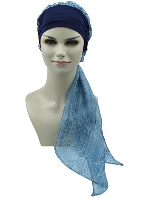 Skullies & Beanies Chemo Headwear Headwrap Scarf Cancer Caps Gifts for Hair Loss Women - Navy Grass - CB18CGY8AT4 $25.01