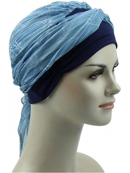 Skullies & Beanies Chemo Headwear Headwrap Scarf Cancer Caps Gifts for Hair Loss Women - Navy Grass - CB18CGY8AT4 $25.01