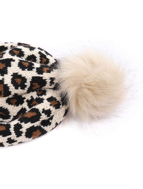 Skullies & Beanies Knit Beanie Hats Slouchy Skull Cap Pompoms Beanie Hat with Leopard Long Necklace - Leopard Dark - CI18ATXZ...