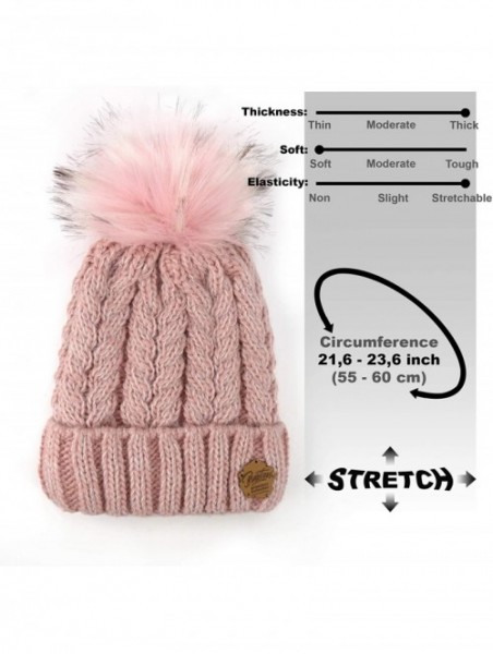 Skullies & Beanies Knit Hat for Women - Pom Cable Winter Warm Fleece Beanie - Wool Snow Cuff Outdoor Ski Cap - Pink - CY18G26...