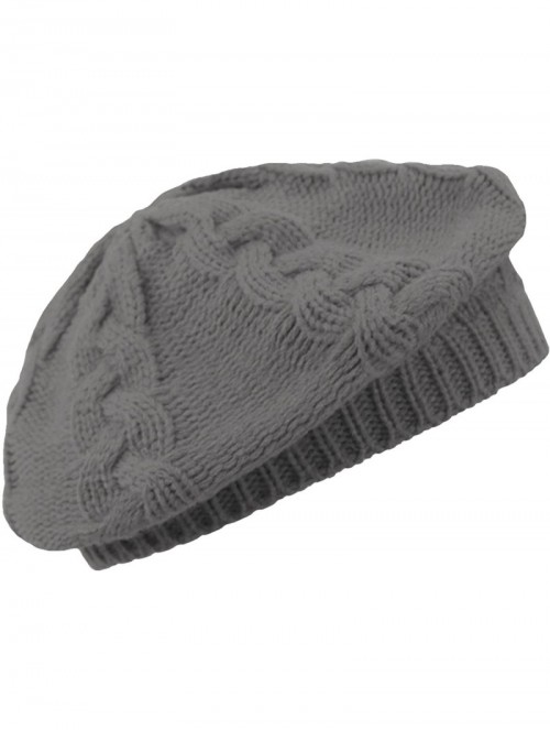 Skullies & Beanies Cable Knit Beret Hat Scarf & Glove Matching 3 Piece Set Set - Gray - CE1153MS5OP $32.31