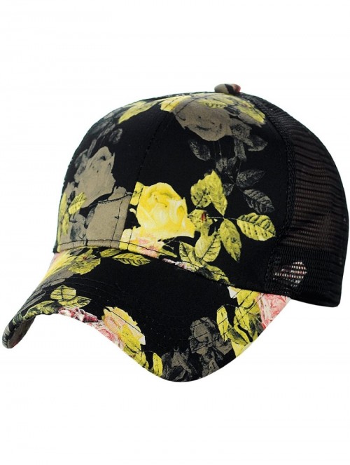 Baseball Caps Women's Floral Pattern Adjustable Mesh Trucker Baseball Cap Hat - Rose- Black - CN18C5MX46S $15.70
