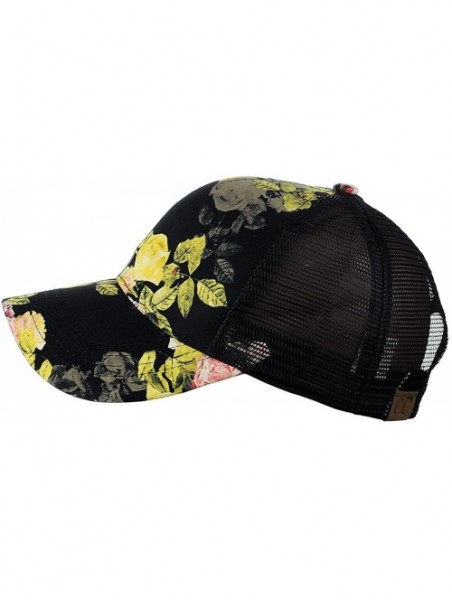 Baseball Caps Women's Floral Pattern Adjustable Mesh Trucker Baseball Cap Hat - Rose- Black - CN18C5MX46S $15.70