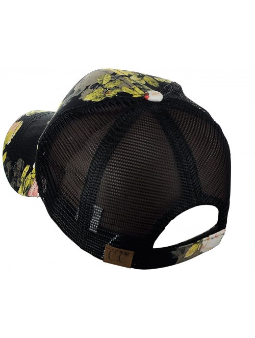 Baseball Caps Women's Floral Pattern Adjustable Mesh Trucker Baseball Cap Hat - Rose- Black - CN18C5MX46S $15.70