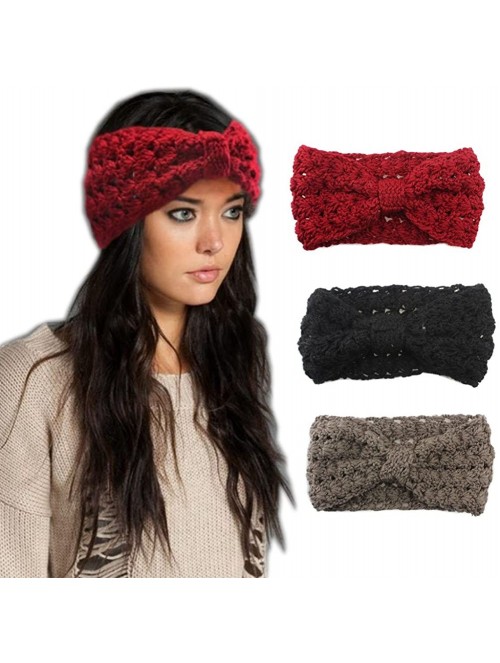 Headbands Retro Bohemian Beads Cable Knitted Winter Turban Ear Warmer Headband - Red Black Set - CG189SY79H7 $12.61