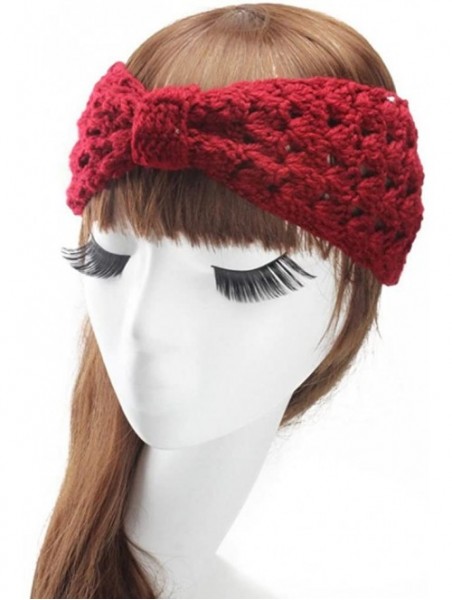 Headbands Retro Bohemian Beads Cable Knitted Winter Turban Ear Warmer Headband - Red Black Set - CG189SY79H7 $12.61