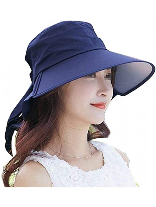 Sun Hats Women Outdoor UV Protection Sun Hat Wide Brim Floppy Fold Beach Cap - Navy Blue - C912GEID0Z5 $19.62