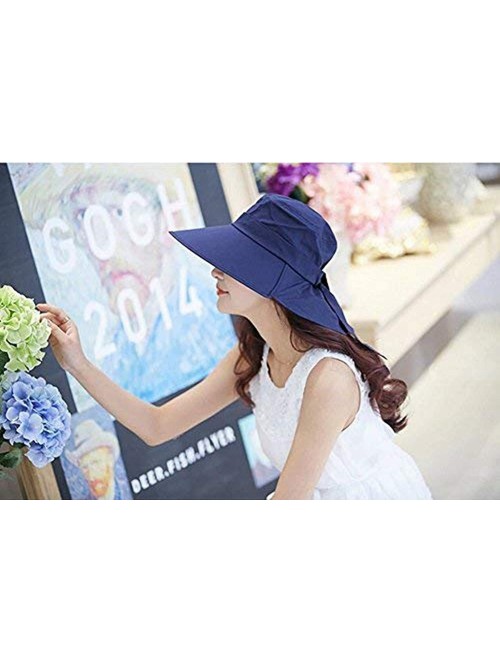 Sun Hats Women Outdoor UV Protection Sun Hat Wide Brim Floppy Fold Beach Cap - Navy Blue - C912GEID0Z5 $19.62