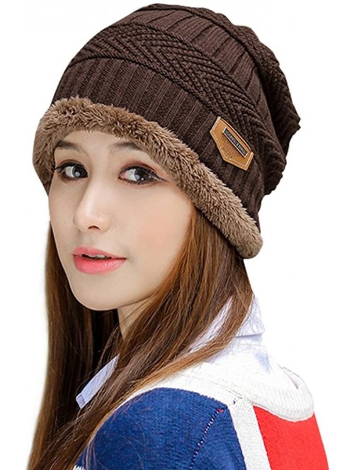 Skullies & Beanies Womens Slouchy Beanie Gloves Set Skull Cap Touch Screen Mittens Winter Hat - Hat+ Gloves (Brown) - CD189WC...