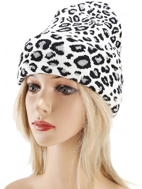 Skullies & Beanies Leopard Print Beanie Hat Trendy Animal Pattern Skull Cap 2 Layers Cuffed Hats Winter Thick Knitted Watch C...