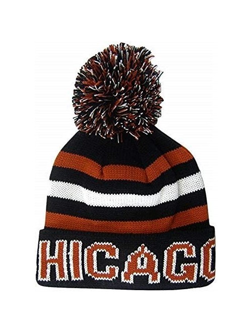 Skullies & Beanies Chicago Adult Size Winter Knit Beanie Hats - Black/Red Thick - CJ17Y2GQM8D $16.04