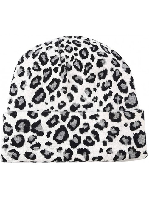 Skullies & Beanies Leopard Print Beanie Hat Trendy Animal Pattern Skull Cap 2 Layers Cuffed Hats Winter Thick Knitted Watch C...