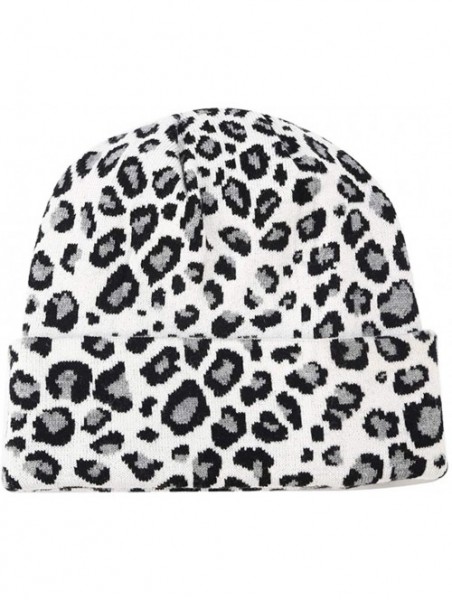 Skullies & Beanies Leopard Print Beanie Hat Trendy Animal Pattern Skull Cap 2 Layers Cuffed Hats Winter Thick Knitted Watch C...