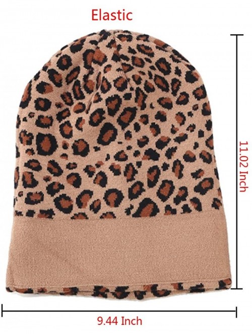 Skullies & Beanies Leopard Print Beanie Hat Trendy Animal Pattern Skull Cap 2 Layers Cuffed Hats Winter Thick Knitted Watch C...