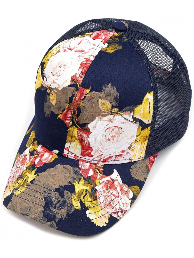 Baseball Caps Hatsandscarf Exclusives Flower Pattern Mesh Trucker Baseball Cap(BA-1006-733) - Rose-navy. - CI18CHNM09K $13.20