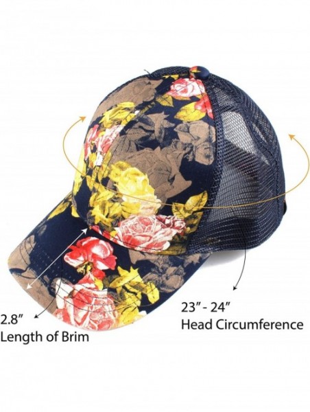 Baseball Caps Hatsandscarf Exclusives Flower Pattern Mesh Trucker Baseball Cap(BA-1006-733) - Rose-navy. - CI18CHNM09K $13.20