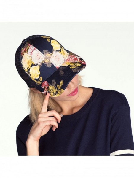 Baseball Caps Hatsandscarf Exclusives Flower Pattern Mesh Trucker Baseball Cap(BA-1006-733) - Rose-navy. - CI18CHNM09K $13.20