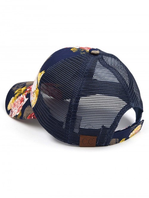 Baseball Caps Hatsandscarf Exclusives Flower Pattern Mesh Trucker Baseball Cap(BA-1006-733) - Rose-navy. - CI18CHNM09K $13.20