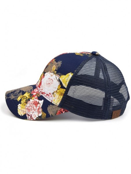 Baseball Caps Hatsandscarf Exclusives Flower Pattern Mesh Trucker Baseball Cap(BA-1006-733) - Rose-navy. - CI18CHNM09K $13.20