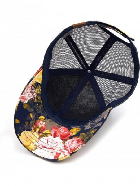 Baseball Caps Hatsandscarf Exclusives Flower Pattern Mesh Trucker Baseball Cap(BA-1006-733) - Rose-navy. - CI18CHNM09K $13.20