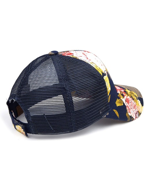 Baseball Caps Hatsandscarf Exclusives Flower Pattern Mesh Trucker Baseball Cap(BA-1006-733) - Rose-navy. - CI18CHNM09K $13.20