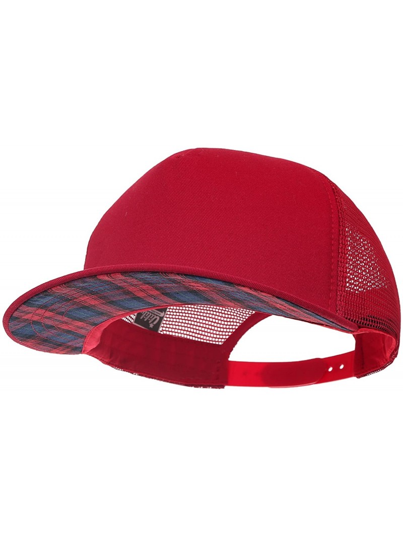 Baseball Caps Extra Large Size Solid Color Flat Bill Snapback Hat Blank Baseball Cap - Red&check - CS18DYN4A96 $33.01