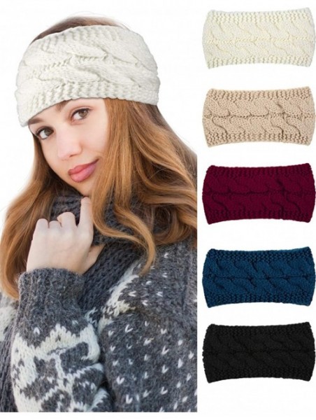 Cold Weather Headbands 5 Pieces Winter Knit Headband Ear Warmer Headband Crocheted Head Wraps for Women and Girls - CQ18Z6WZK...