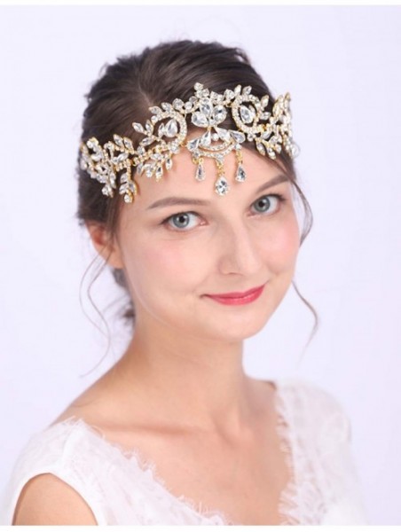 Headbands Headpieces Vintage Rhinestone Headdress Headband - Gold - CK18UOH824O $26.96