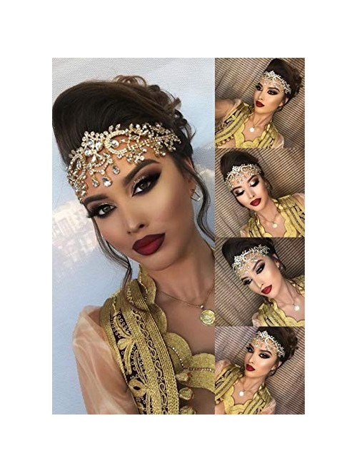 Headbands Headpieces Vintage Rhinestone Headdress Headband - Gold - CK18UOH824O $26.96