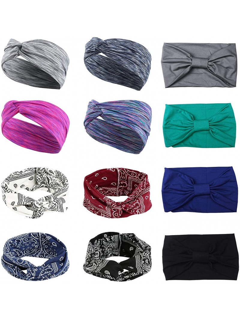 Headbands 12 Pack Yoga Headband Indoor Activities Running Sports Headband Fashion Knotted Wide Stretchy Head Wraps - C018AI7C...