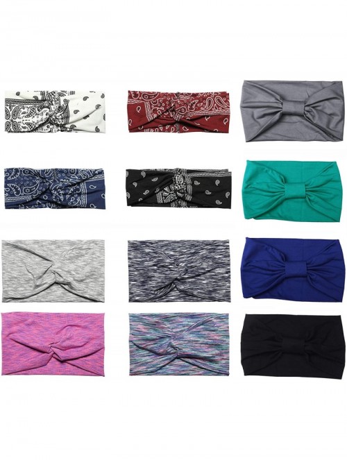 Headbands 12 Pack Yoga Headband Indoor Activities Running Sports Headband Fashion Knotted Wide Stretchy Head Wraps - C018AI7C...