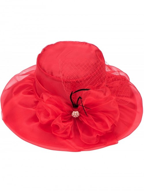 Sun Hats Womens Kentucky Derby Wide Brim Sun Dress Church Wedding Hat A342 - Red - CJ12EZ1FUND $26.20