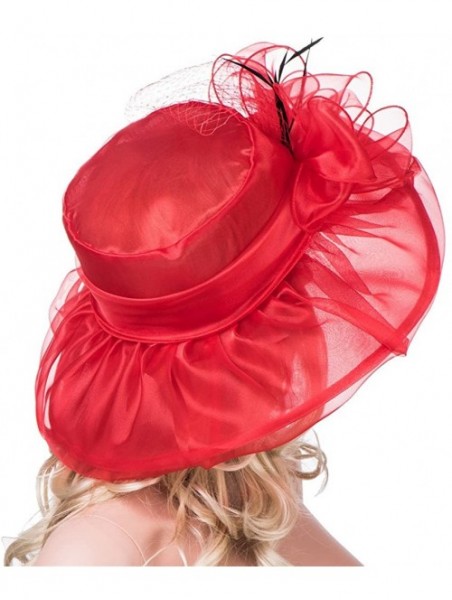 Sun Hats Womens Kentucky Derby Wide Brim Sun Dress Church Wedding Hat A342 - Red - CJ12EZ1FUND $26.20