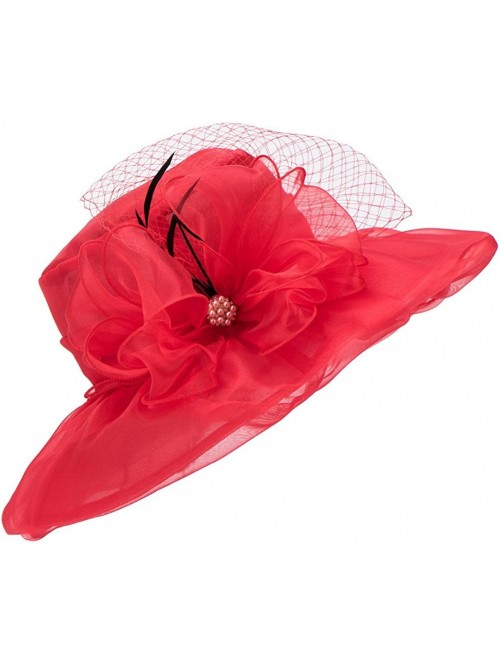 Sun Hats Womens Kentucky Derby Wide Brim Sun Dress Church Wedding Hat A342 - Red - CJ12EZ1FUND $26.20