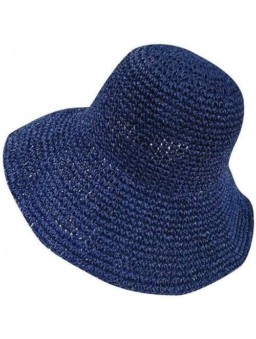 Sun Hats Women Big Brim Sun Hat Foldable Straw Hat Summer Beach Hat Fisherman Hat Sun Hats - Navy Blue - CL18RKHGW9Q $44.32